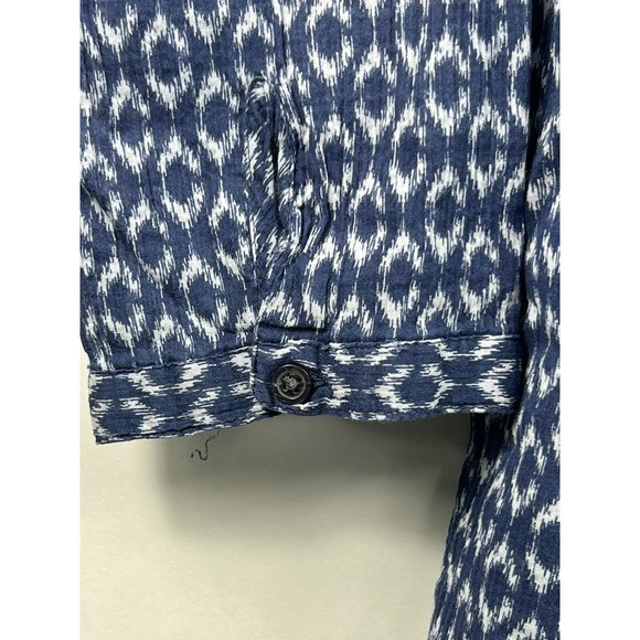 Eddie Bauer Tunic Women's Size M Blue/White Print 3/4 Sleeves 1/4 Button Hi Low - Picture 7 of 10